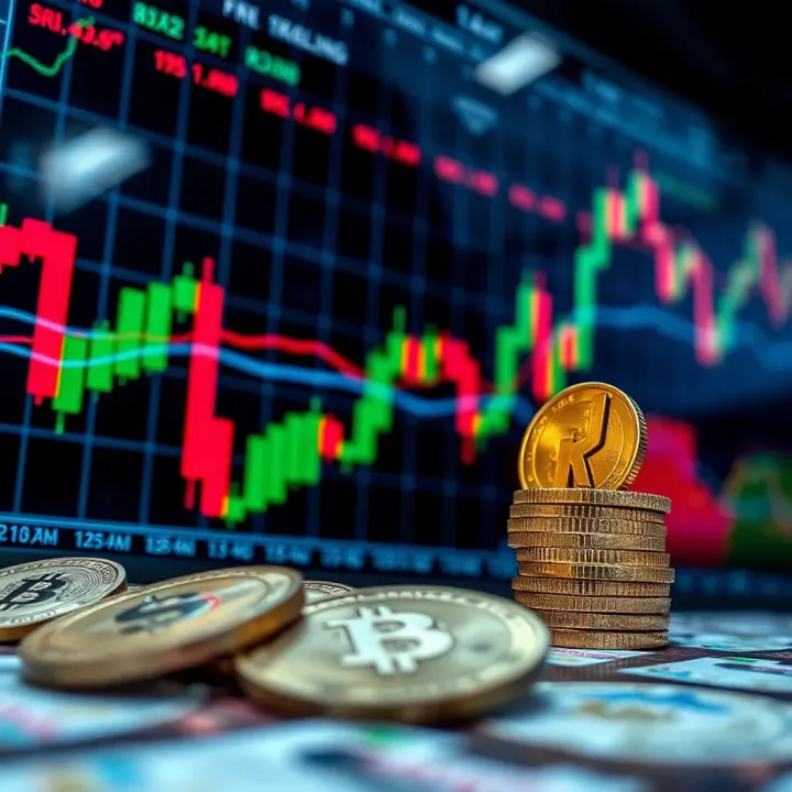 Forex Market Charts Featuring South African Rand Dynamics Illustration of forex trading charts with South African Rand currency symbols