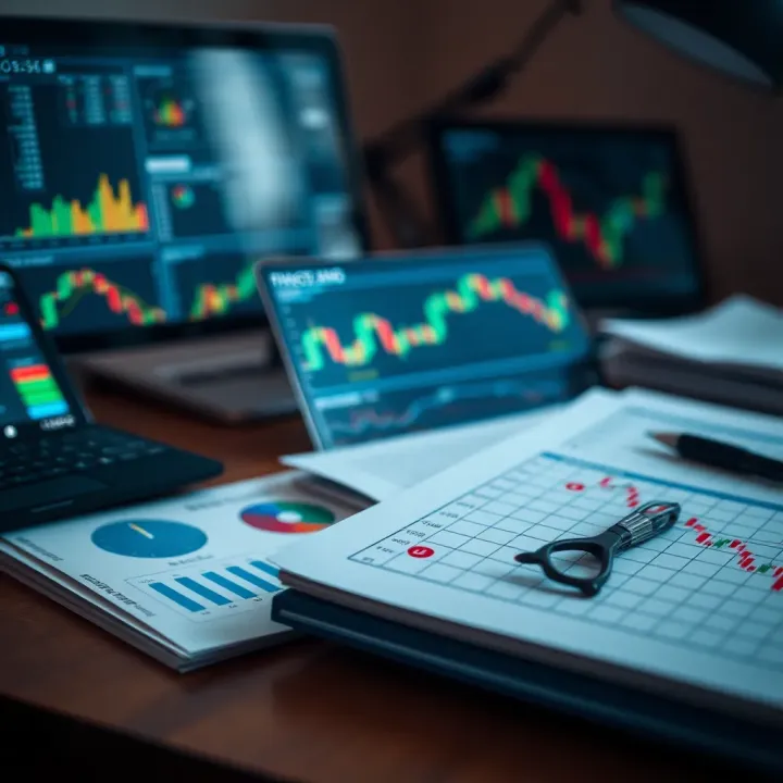 Detailed forex trading course materials and charts on a desk