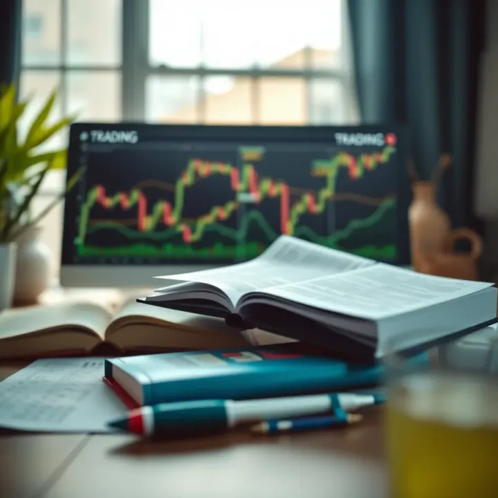 Key Resources for Effective Forex Trading Education Conceptual illustration of trading education with charts, books, and a computer