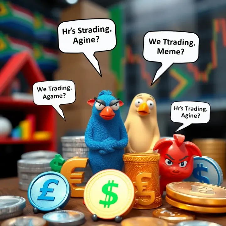 Colorful forex trading meme illustrating currency symbols with humorous expressions and funny text bubbles