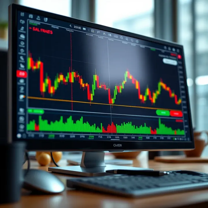 Illustration of a computer screen displaying forex trading platform with regulatory compliance icons