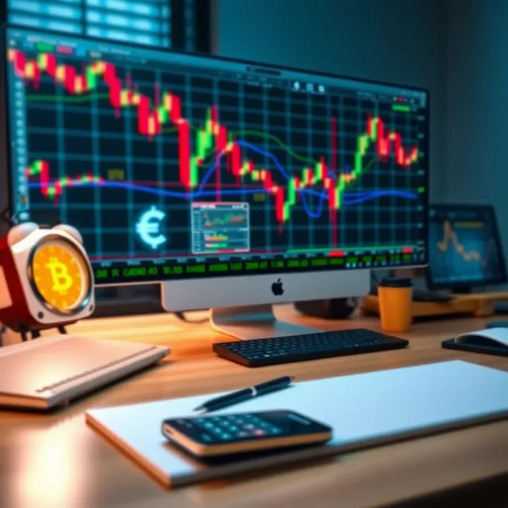 Customizable Forex Trading Wallpapers with Clean Workspace Customizable forex trading wallpaper options showcasing dynamic currency symbols and charts with a clean digital workspace