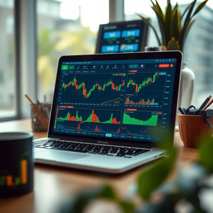 Educational Resources and Platforms for Risk-Free Forex Trading Laptop displaying forex trading platform with educational resources and charts