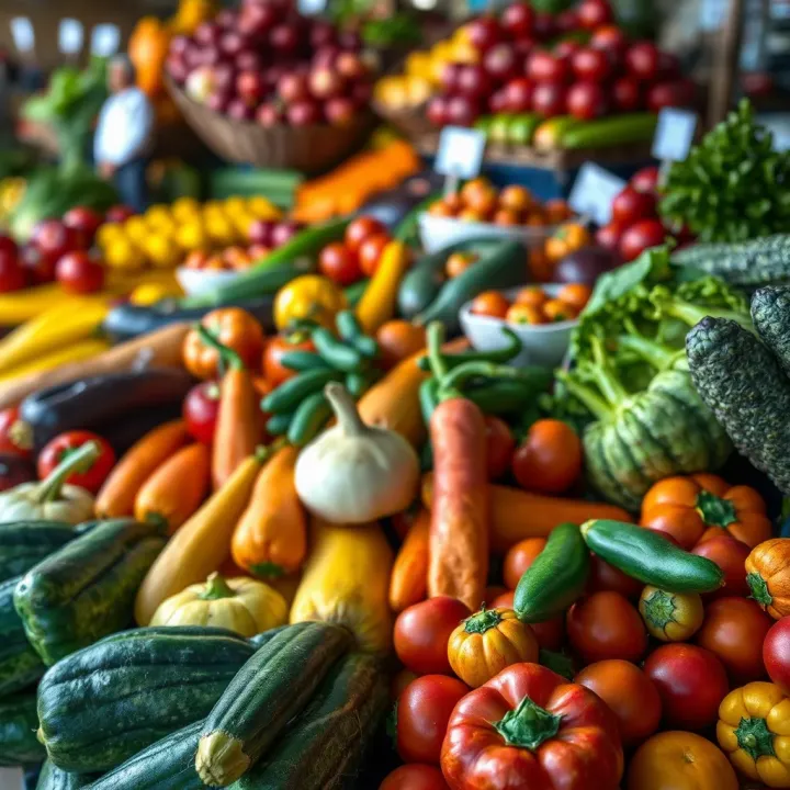 Fresh assortment of colorful fruits and vegetables displayed at a market stand in Kuilsriver
