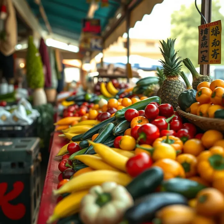 Fresh selection of fruits and vegetables displayed at a local Kenilworth market stall under natural daylight