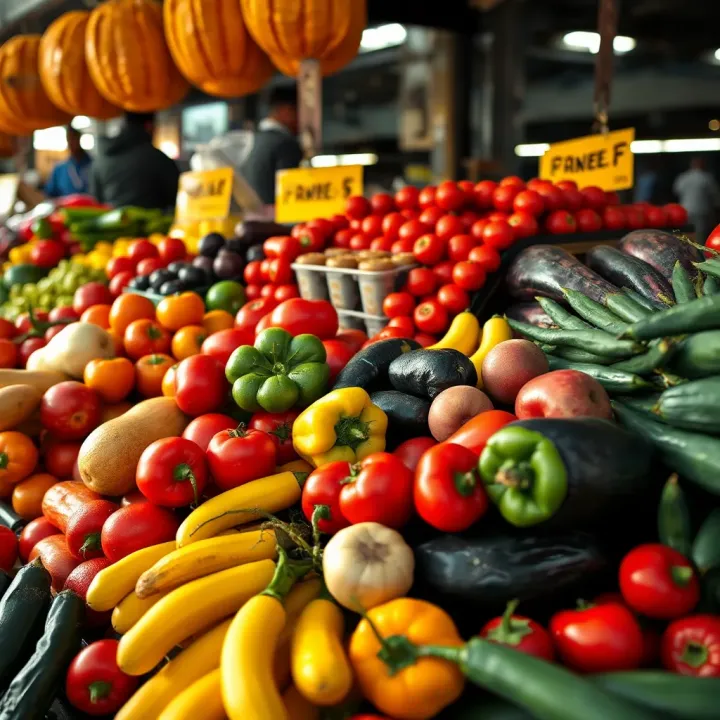Fresh fruits and vegetables displayed at a vibrant Somerset West market stall under natural light