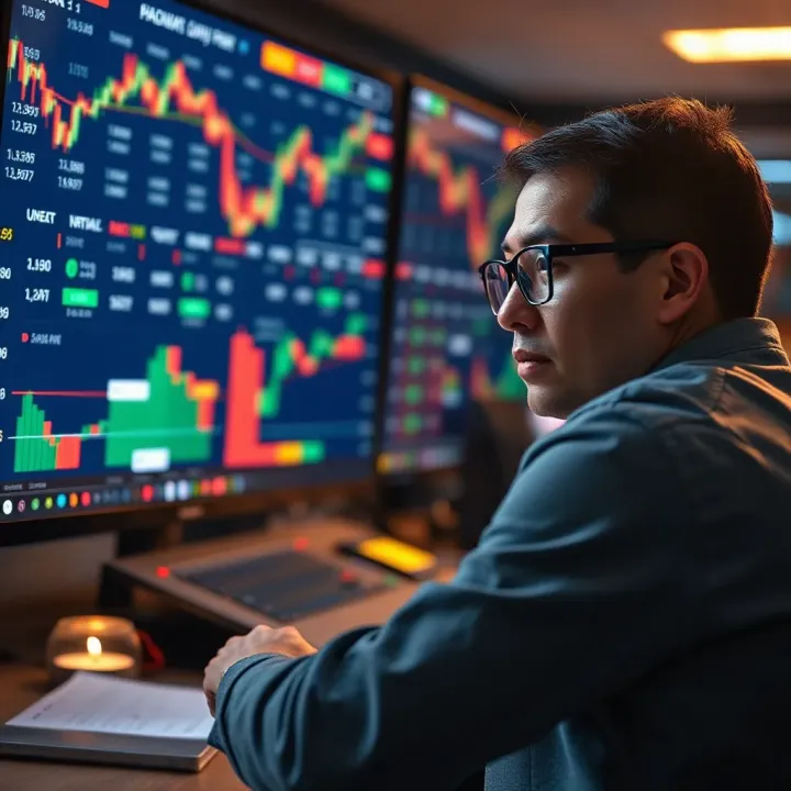 Forex trader analyzing a daily economic calendar with currency charts in the background