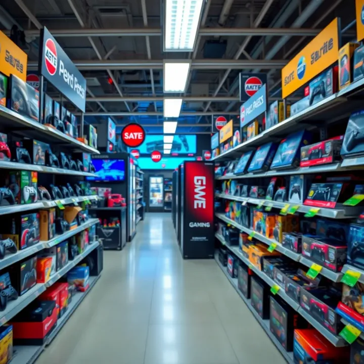Interior shopping aisle with shelves stocked with gaming consoles and accessories at Game Kolonnade