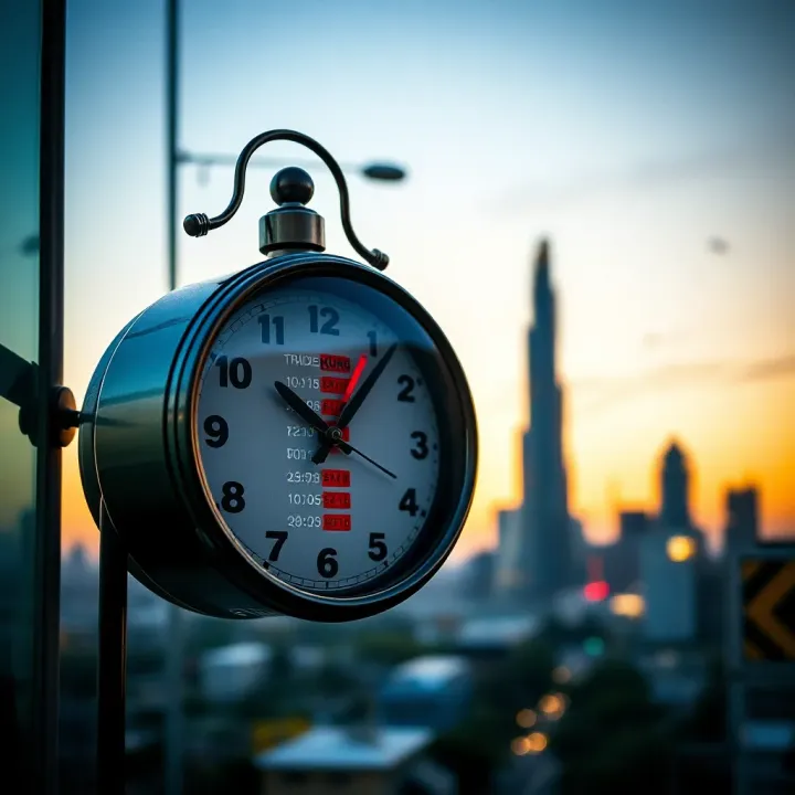 Clock showing game trading hours with a background of Bloemfontein skyline