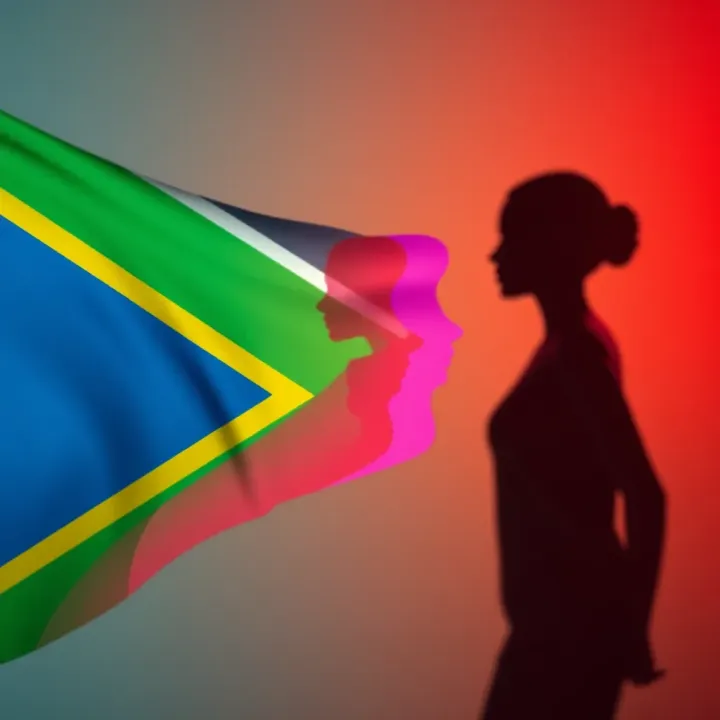 Gender Diversity Spectrum in South Africa South African flag blending into a spectrum of colors symbolizing gender diversity