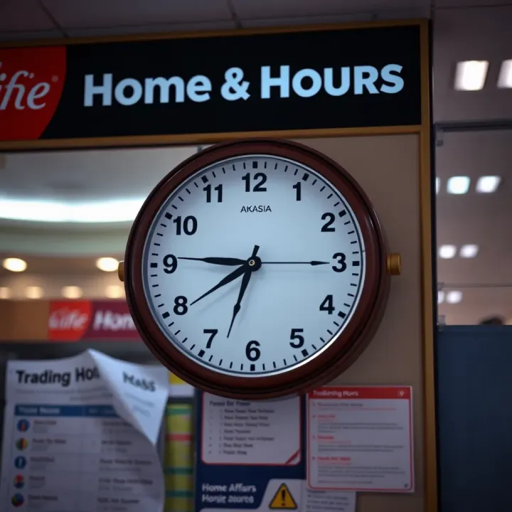 Trading Hours and Visitor Information at Home Affairs Akasia Clock displaying office trading hours and information board inside Home Affairs Akasia