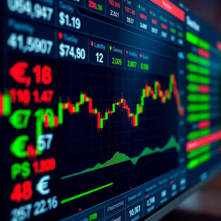 Graph showing binary trading options with currency and commodity symbols