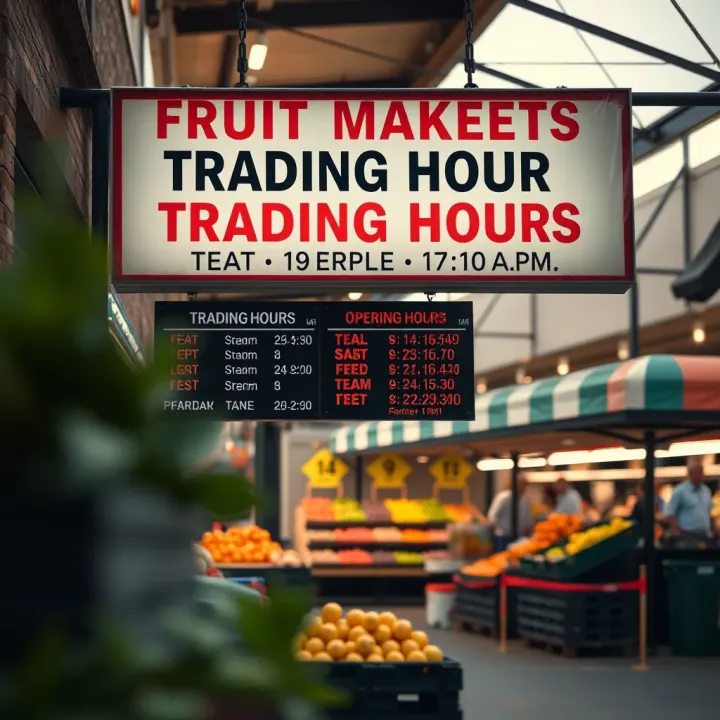 Trading Hours Signage at Park Meadows Fruit and Vegetable Market Entrance sign showing operational hours for the fruit and vegetable market at Park Meadows