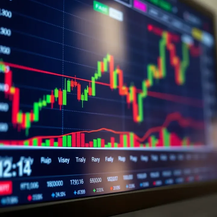 Graph showing currency pairs with fluctuating trends on a trading platform screen