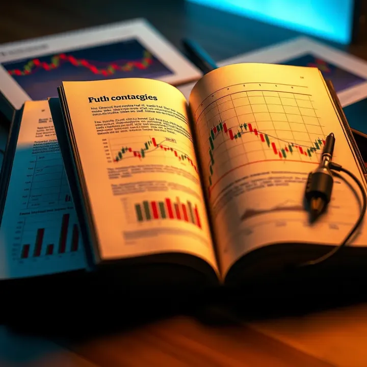 Open book with forex trading charts and graphs on pages illustrating key concepts
