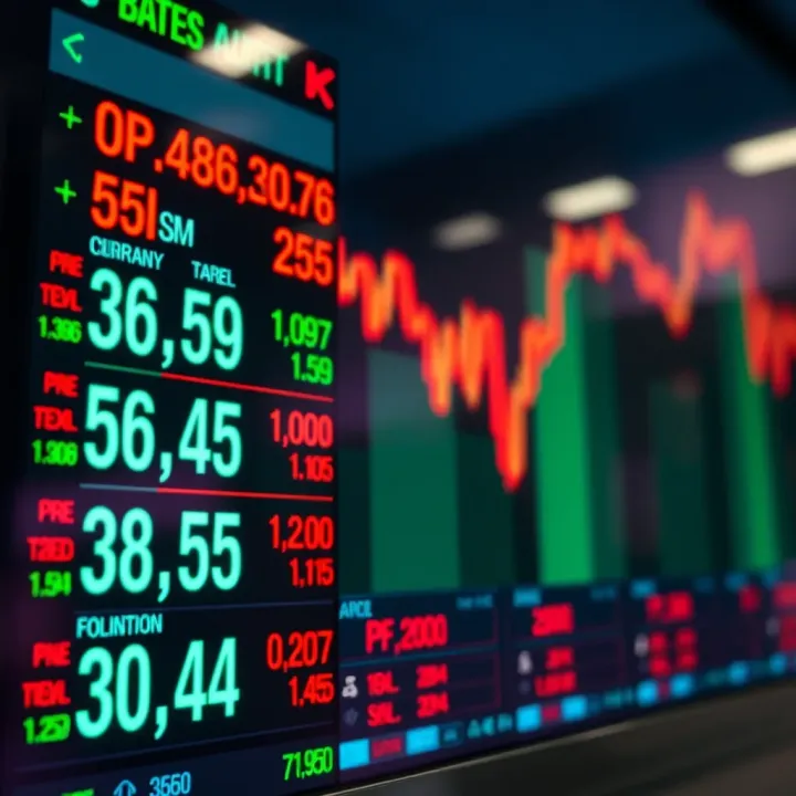 Currency exchange rates displayed on a digital screen representing forex market activity in South Africa