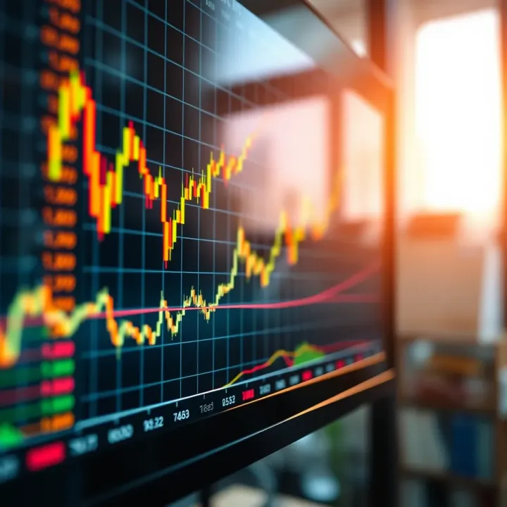 Graph showing upward trends and forex trading signals on a digital screen