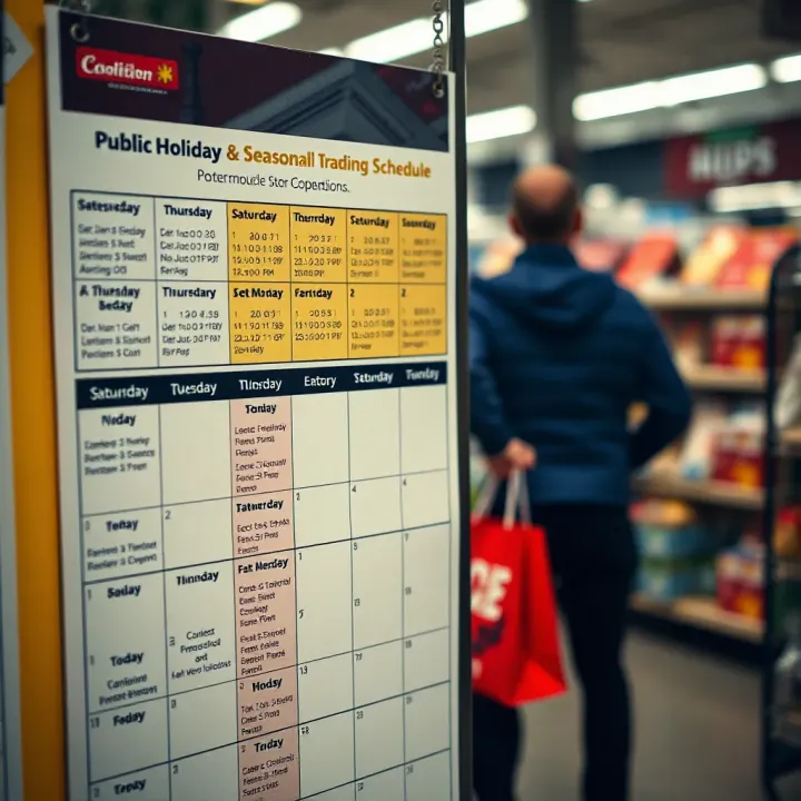 Calendar showing public holidays and seasonal dates relevant to store operations