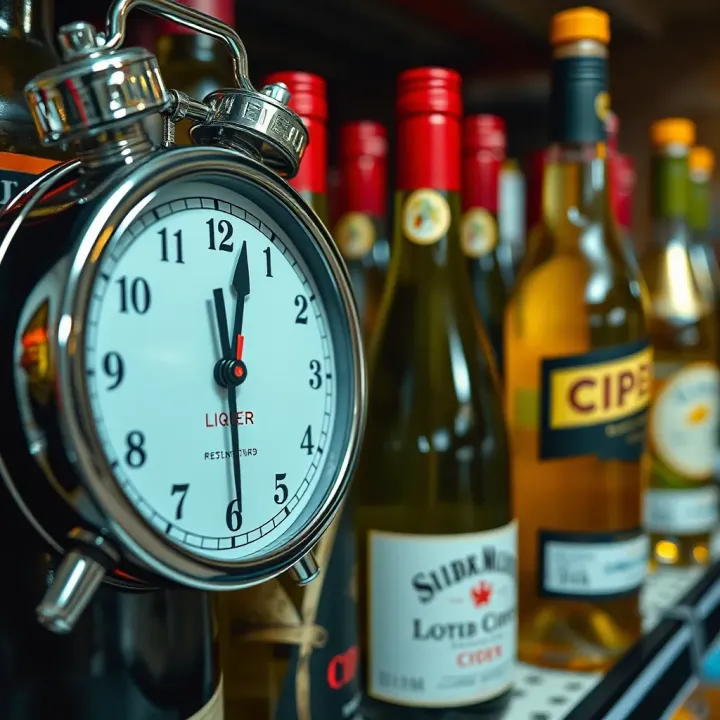 Restricted Liquor Shopping Hours Under Level 3 Lockdown Clock showing restricted shopping time next to bottles of wine and cider
