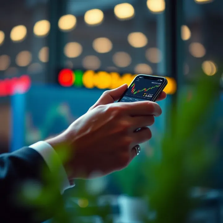 Person using a smartphone to securely access a forex trading platform with security icons visible