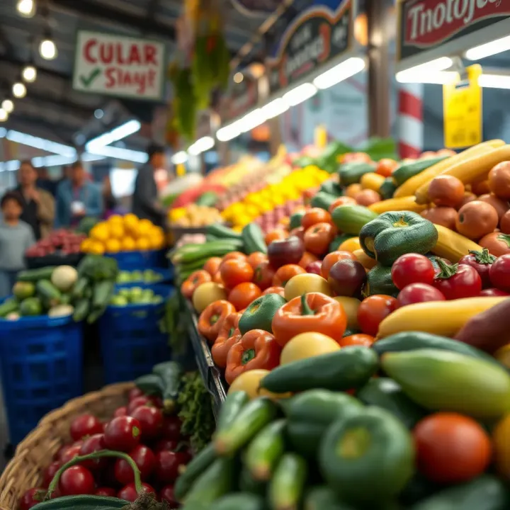 Fresh fruits and vegetables displayed at Tokai Market stalls