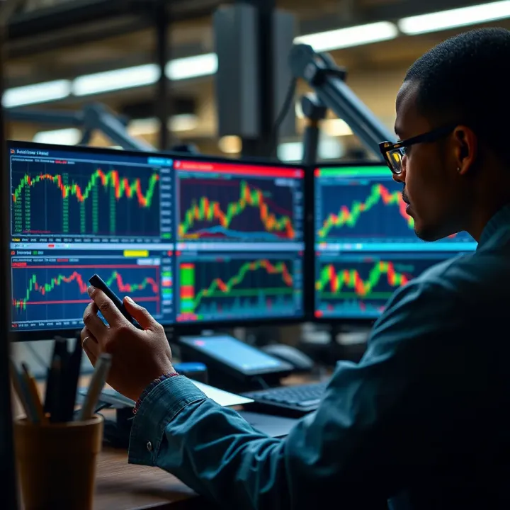 Illustration of a trader using PDF charts to monitor forex trading sessions and optimize trading schedules