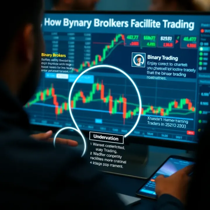 Diagram illustrating the operation of binary brokers with charts and trading interface
