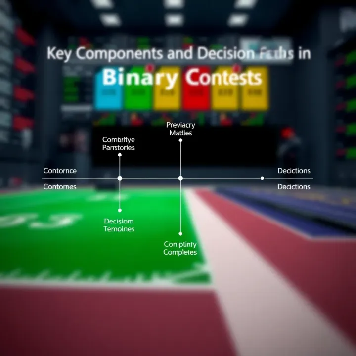 Key Components and Decision Paths in Binary Contests Diagram illustrating key components and decision paths in binary contests