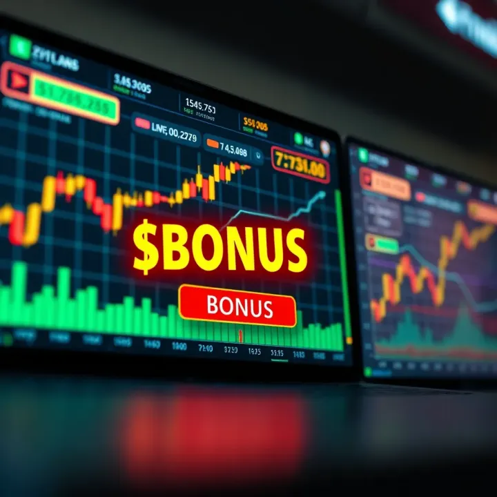 Illustration showing digital trading platform with highlighted bonus offer and increasing financial graphs