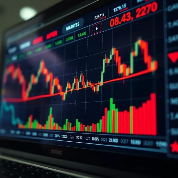 Chart showing asset price movement with binary options trading signals