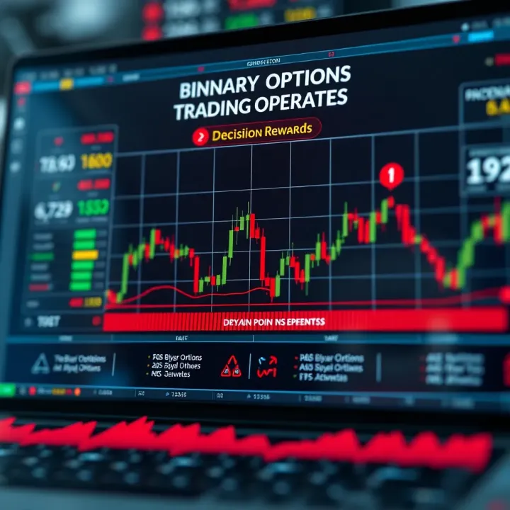 Diagram illustrating how binary options trading works with financial charts and decision points