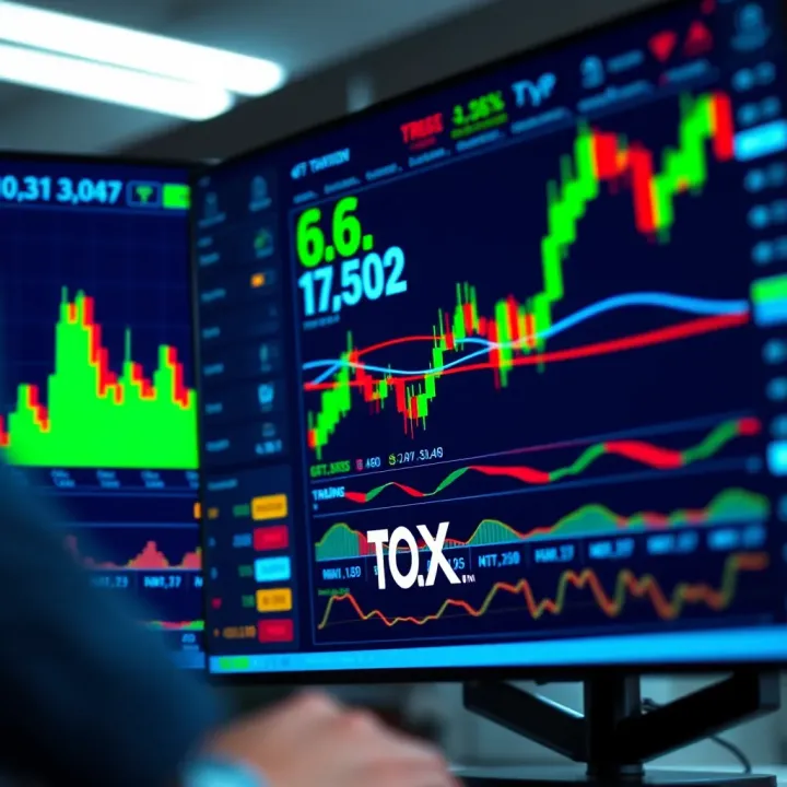 Automated binary options trading interface displaying market trends and algorithm signals