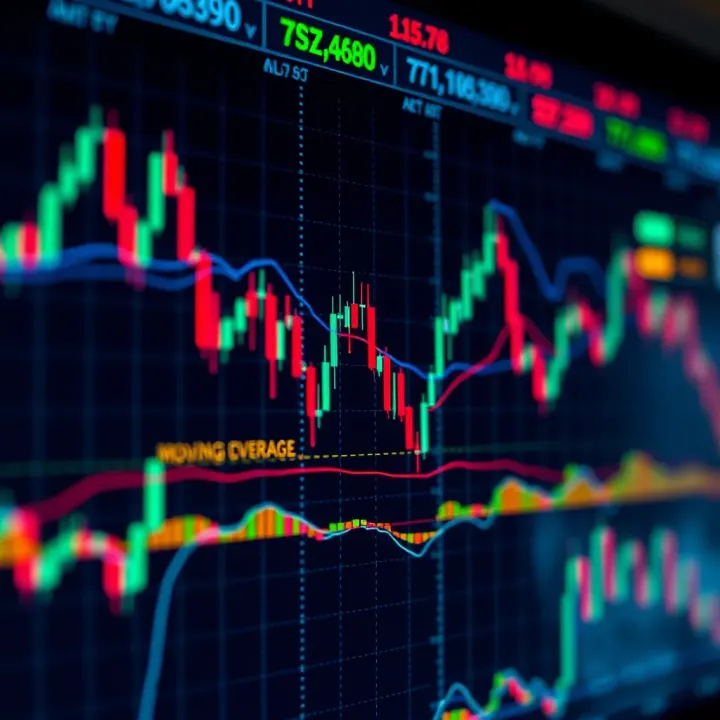 Graph displaying various forex trading indicators such as moving averages and RSI overlaid on currency price chart