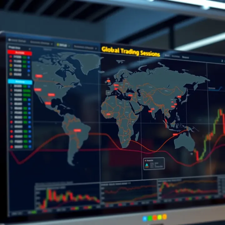 Global Overview of Forex Trading Sessions World map highlighting major Forex trading sessions across global financial hubs