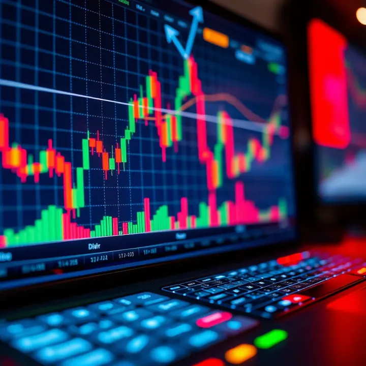 Chart displaying forex trading signals with indicators pointing to market trends