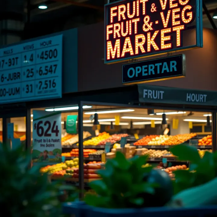 Fruit and Veg Montana Market Operating Times Exterior view of Fruit and Veg Montana market with visible trading hours sign