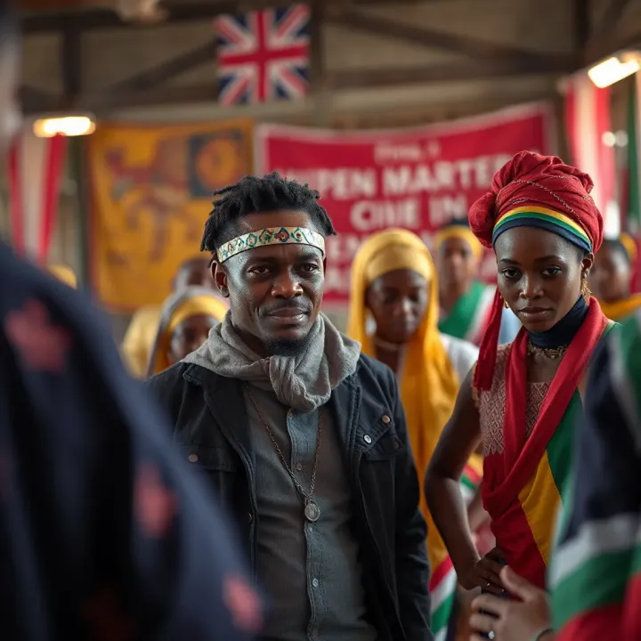 Inclusion and Support in South African Communities Community gathering symbolizing inclusion and support for gender non-binary individuals within a vibrant South African cultural setting
