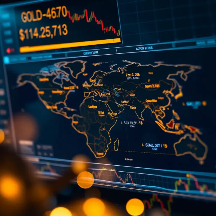 Global gold market trading hours displayed on a world map with highlighted active trading zones