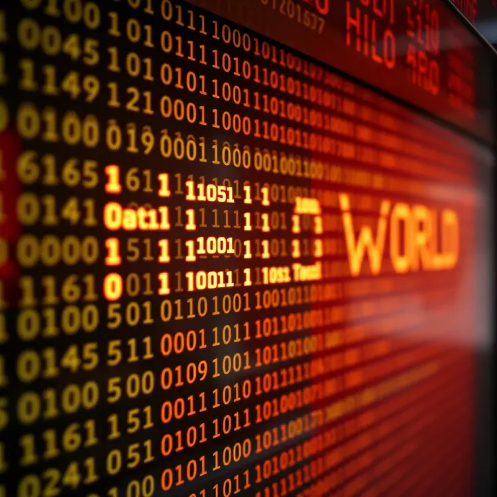 Visual representation of the phrase Hello World expressed as a sequence of binary digits