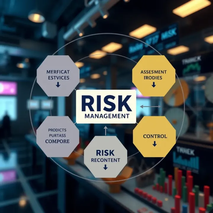 Diagram illustrating the key components of risk management including identification, assessment, control, and monitoring in an organizational context